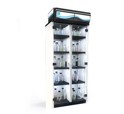 Erlab 834 Smart Chemical Storage Cabinet, with shelves and transparent doors